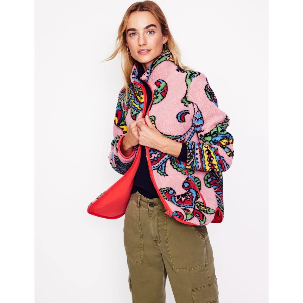 Boden Truro Borg Fleece Jacket Sz 10 Giant Paisley FUN!